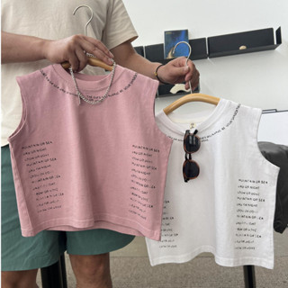  Không Tay Rời Cotton In Chữ Nhỏ Đa Năng Cho Bé Trai Và Bé Gái Và Áo Khoác Có Cắt Vai Nước Ngoài 