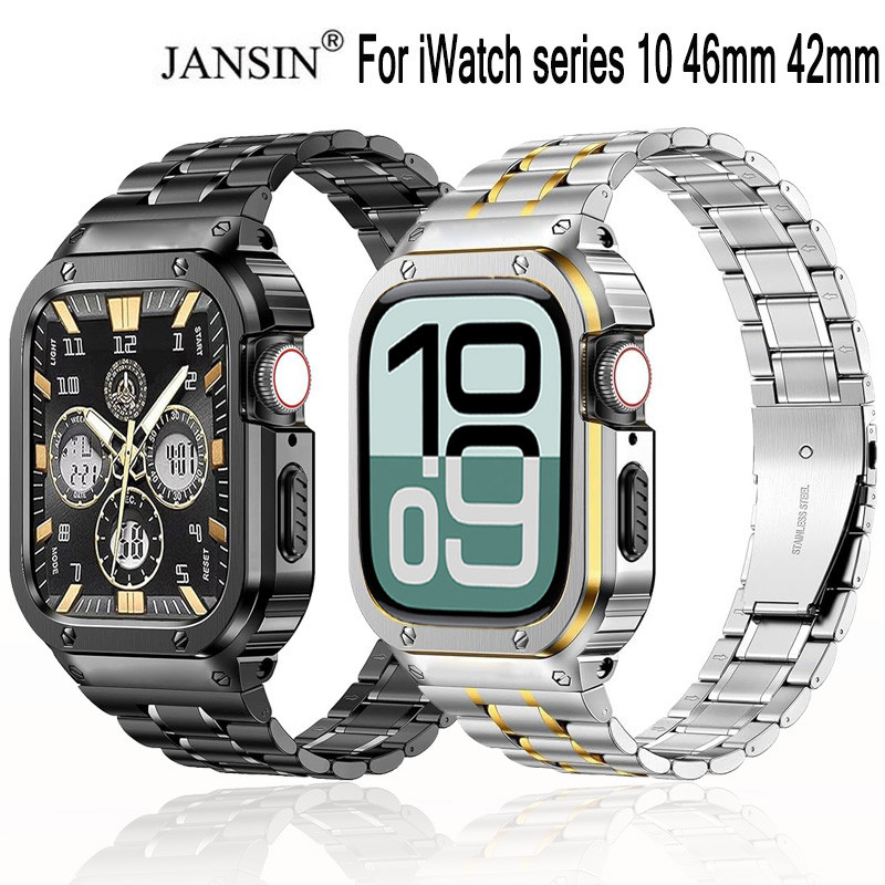 Dây đeo kim loại sang trọng + Vỏ cho iWatch series 10 46mm 316L Thép không gỉ cho iWatch series 10 4