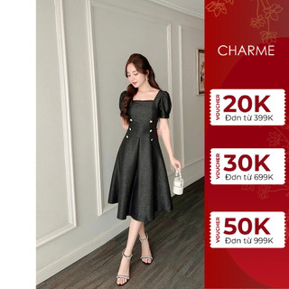 Váy Nữ Đi Tiệc Cổ Vuông Đính Cúc Charme 212018