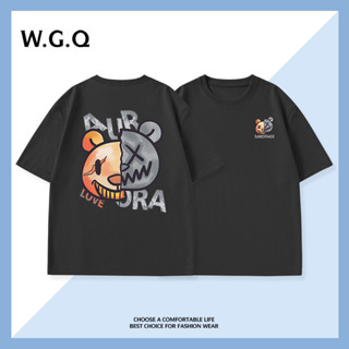 [W.G.Q] Áo thun ngắn tay mùa hè kiểu mới cho nam áo thun ngắn tay hai mặt gấu bông 100% thoáng khí