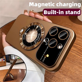 Vỏ mới Vỏ điện thoại PC mờ sang trọng có giá đỡ tích hợp Vỏ cứng chống sốc cho Ốp lưng iPhone 16 15 14 13 12 11 Pro Max 16plus 15plus Vỏ bảo vệ ống kính