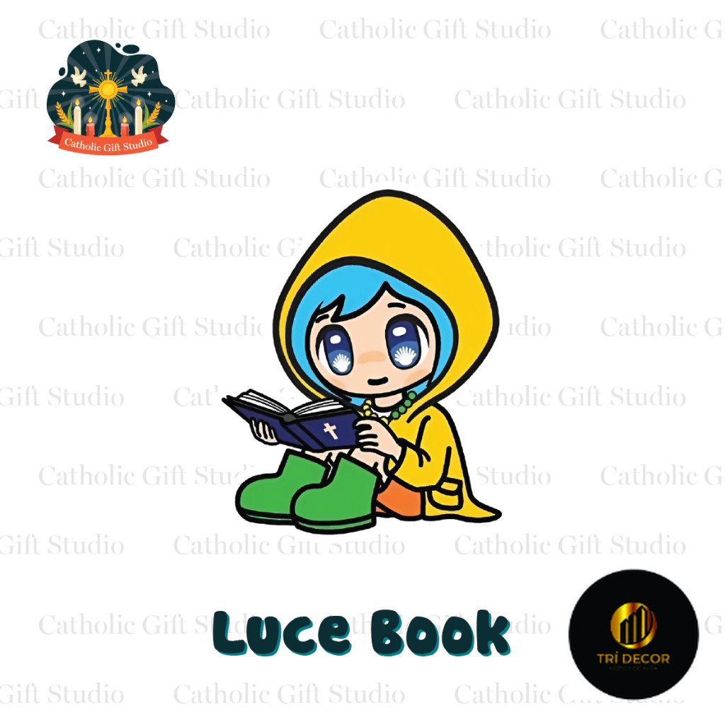 Móc Khoá Luce Book Anime, 2D, Nhựa Mica Ép Cứng, Luce Ngồi Đọc Sách Catholic Gifts