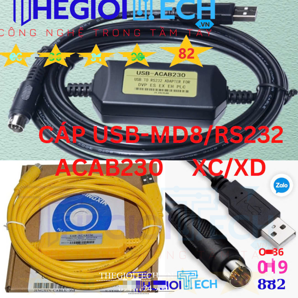 Cáp Lập Trình PLC Delta USB DVP 232 USB-ACAB230 USBACAB230 RS232 ACAB230 ACAB215 USB-XC cổng tròn MD