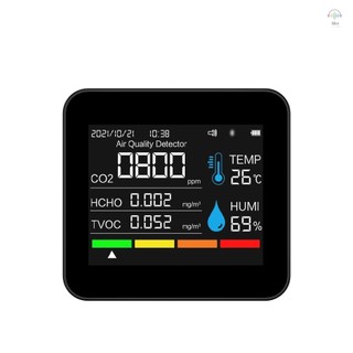  Máy đo chất lượng không khí 9 trong 1 BT Máy đo CO2 Máy dò Carbon Dioxide Thời gian   Ngày CO2 TVOC HCHO PM2.5 PM1.0 PM10 Hỗ trợ phát hiện độ ẩm nhiệt độ Điều khiển ứng dụng với chức năng báo động cho 