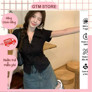  Áo coquette brandy kiểu form baby tee ôm xinh tay ngắn dây thắt nơ vải xốp nhăn co giãn tôn dáng đi học đi chơi mùa hè 