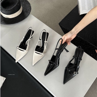  Guốc cao gót nữ mũi nhọn phối quai khóa ngang sang trọng gót 7 phân Mã z100 