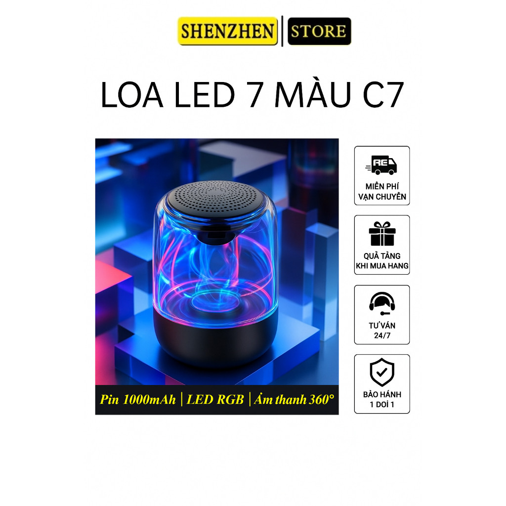 Loa bluetooth mini C7/A88/A36  đèn led 7 màu nháy theo nhạc, công suất 10W nghe nhạc hay âm bass tốt