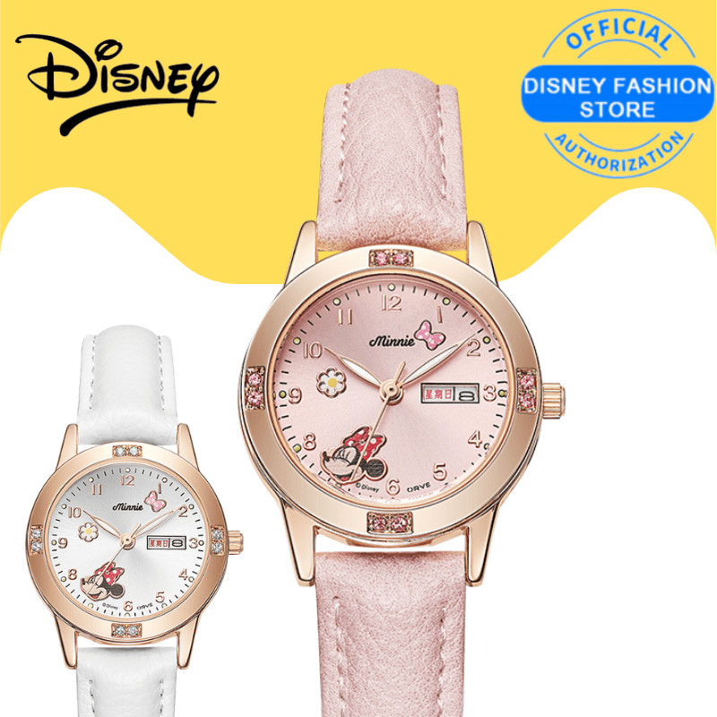 Disney Minnie Mouse Series Đồng hồ thạch anh thời trang ngọt ngào Lịch phát sáng chống nước Chống sốc Đồng hồ nữ phù hợp