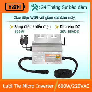  Y&H 600W Lưới Tie Micro Inverter với WIFI truyền thông Không thấm nước MPPT Stackable DC30-60V Đầu vào năng lượng mặt trời AC110V 230V Đầu ra sóng sin tinh khiết tự động cho Bảng điều khiển PV 30V 36V 