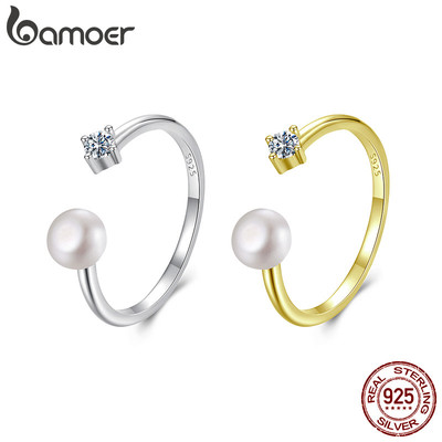 Bamoer 925 Sterling Sliver Mở Nhẫn Ngọc Trai Moissanite Trang Sức Thời Trang Quà Tặng Cho Nữ
