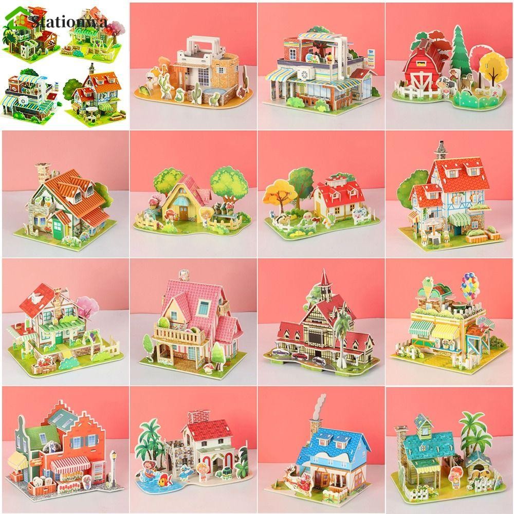 STATIONWA Building 3D Puzzle, 3D Puzzle Paper Jigsaw DIY House Model Puzzle, Learning Handmade Assem