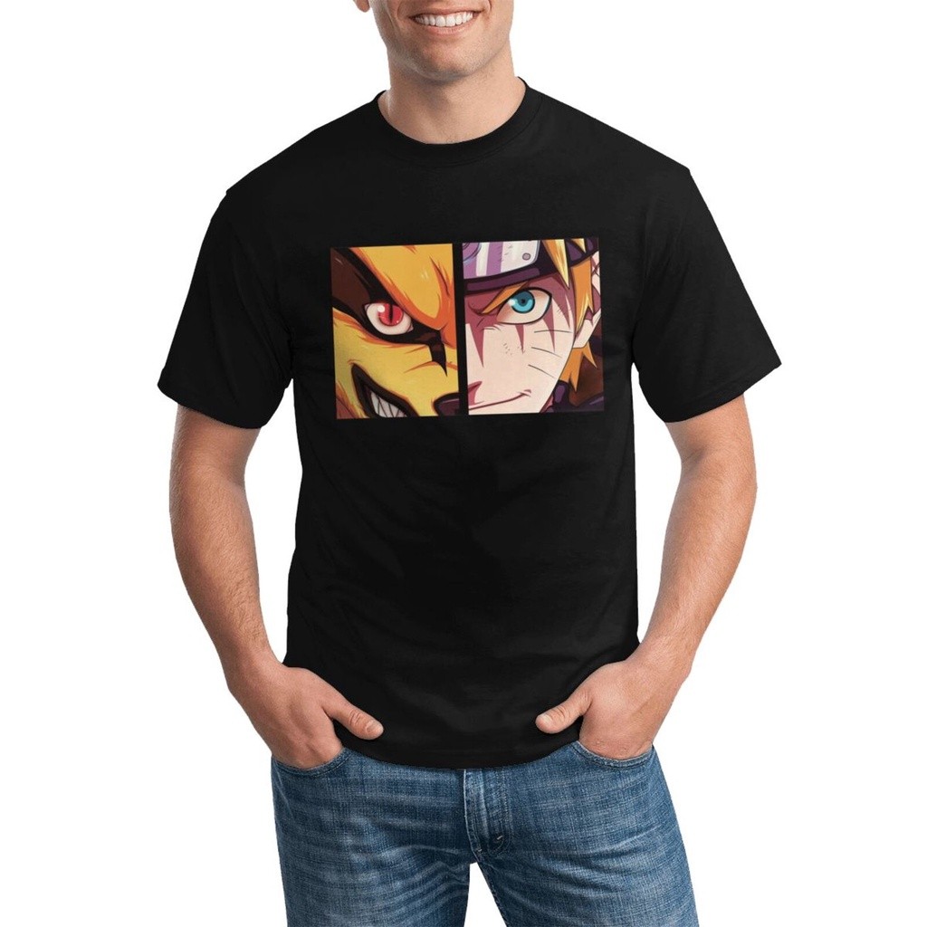 Áo thun nam, Anime Nhật Bản Naruto Nine Lama Face Pattern, Áo thun ngắn tay cổ tròn thời trang