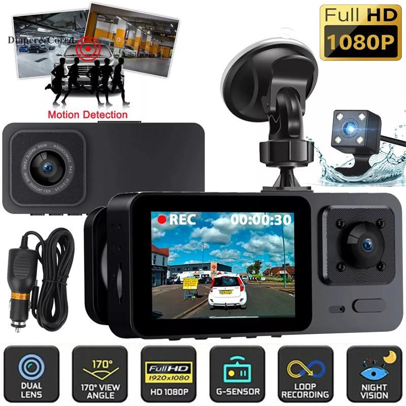Diaper & CORED 3 Kênh Dash Cam Cho Ô Tô Hộp Đen Camera DVR Xe Ô Tô 1080P Đầu Ghi Hình Camera Quan Sá