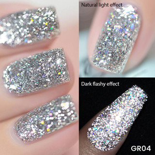  BORN PRETTY Phản Quang Lấp Lánh Gel Sơn Móng Tay Bạc Lấp Lánh Sequin Bán Cố Định Varnishs Ngâm Tắt Móng Tay Gel 10ml 