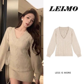 Áo len thắt eo màu đen cổ chữ V mẫu mới thu đông áo dệt kim cảm giác thiết kế cho nữ