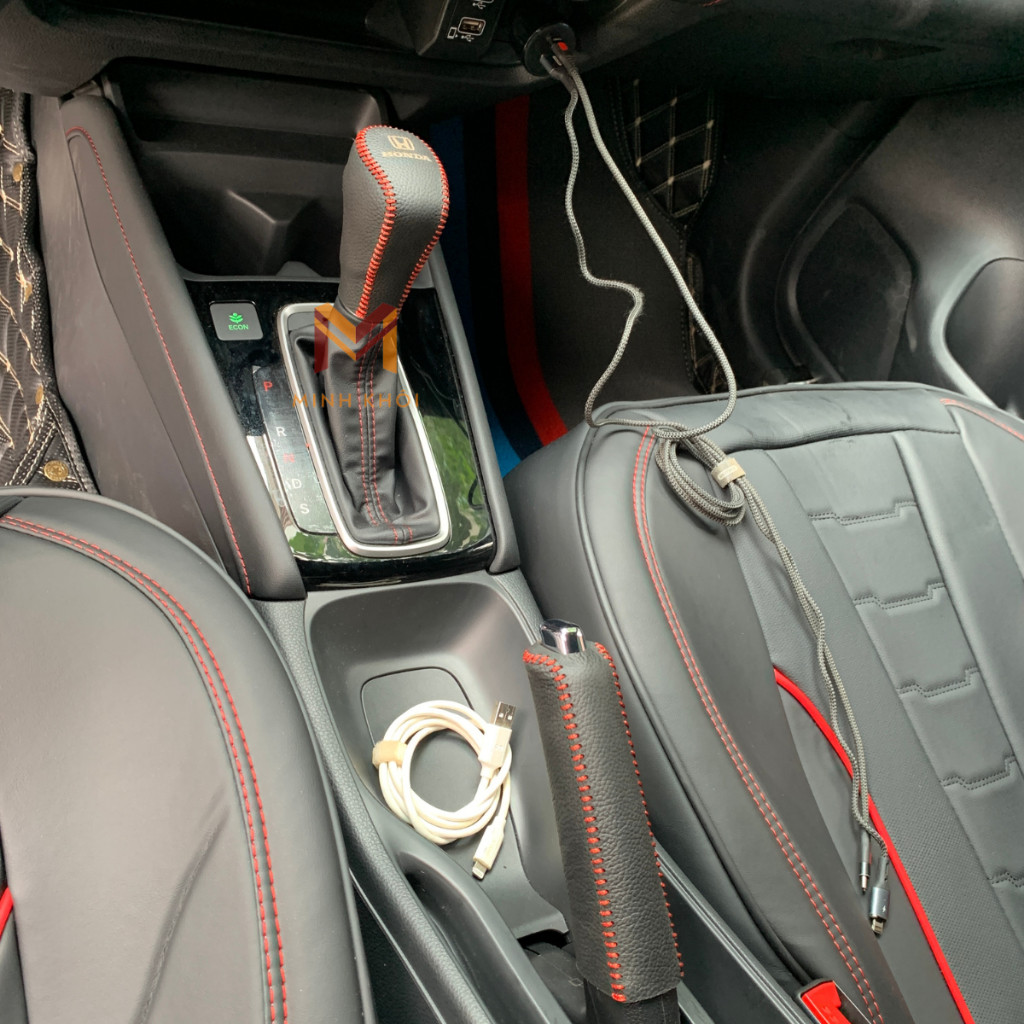 Bọc da cần số & phanh tay xe Honda City RS, HRV, CRV 2024 (AT) da bò, khâu thủ công