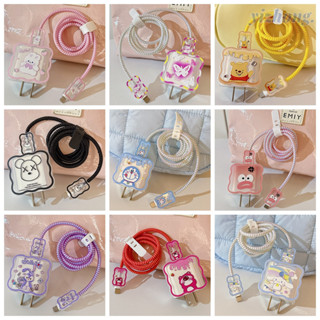 Ốp Sạc 5 Bộ Cho iPhone 18W / 20W Sóng Edge Hoạt Hình Winnie Pooh Giai Điệu Cinnamoroll Chó KAWS Gấu Tulips Sạc Bảo Vệ Dòng Dữ Liệu Xoắn Ốc Bọc Cáp Cắn Bìa Mềm
