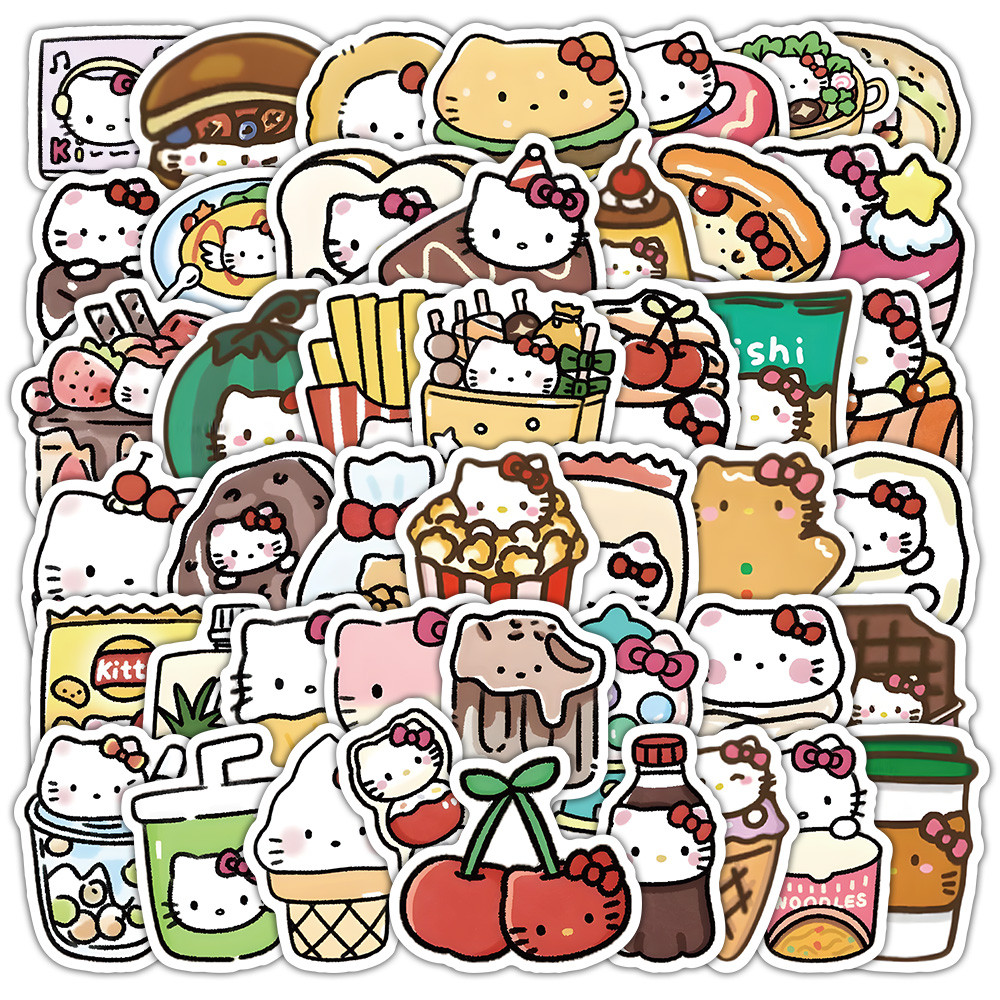 70 tờ Hello Kitty Vintage Kitty Cafe Sticker Set - Đề can Kawaii vẽ tay cho DIY & Planners