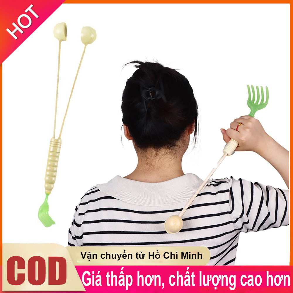 2IN1 Cây đấm, gãi lưng bằng gỗ tiện dụng , Cây gậy đấm lưng gỗ, kèm đầu gãi lưng