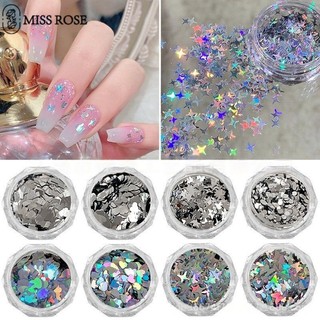 Miss Rose Nail Art Sequins Super Flash Silver Stars Laser Silver Butterfly Blue Tears Trang Trí Móng Tay