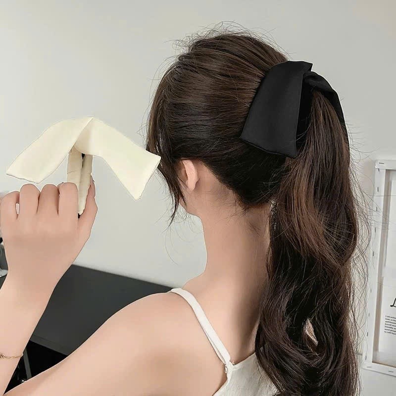 Kẹp Tóc Đuôi Ngựa, Kẹp Tóc Dọc Phối Vải Lụa Satin Thắt Nơ Xinh Xắn Tiểu Thư Cho Nữ NN35