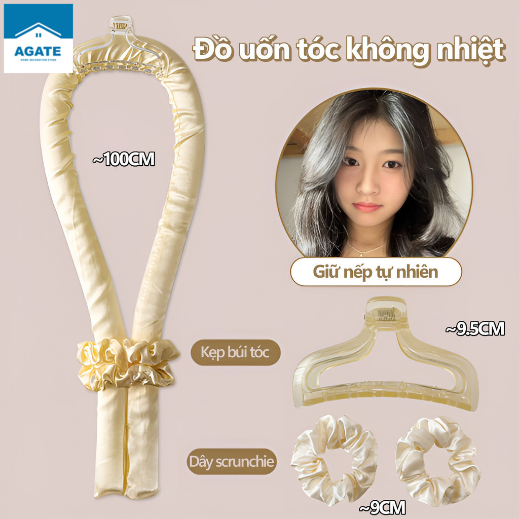 Thanh Uốn Tóc Xoăn Không Dùng Nhiệt Tặng Kẹp Tóc,Lô Cuốn Tóc Xoăn Sóng Nước Tự Nhiên Bồng Bềnh