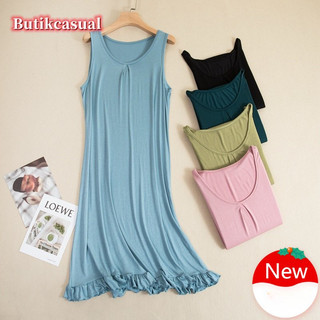 Phụ Nữ Ngọt ruffle tank dress Modal Cotton Không Tay Váy Rời Trơn 2025 Mùa Hè Loungewear midi dress