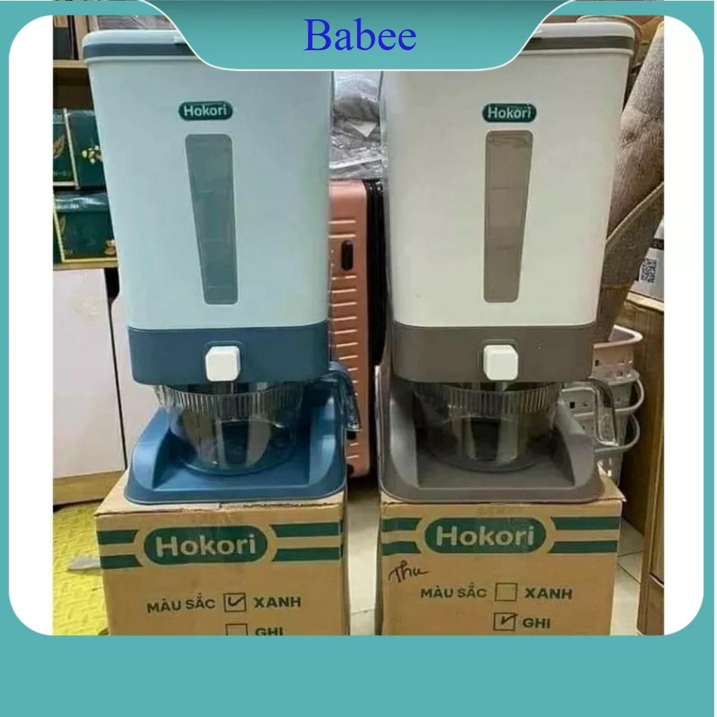 Hộp đựng gạo - Thùng đựng gạo tiện ích 10kg Hokori Việt Nhật 5338. Có cốc đong gạo. Nút bấm lấy gạo tự động.