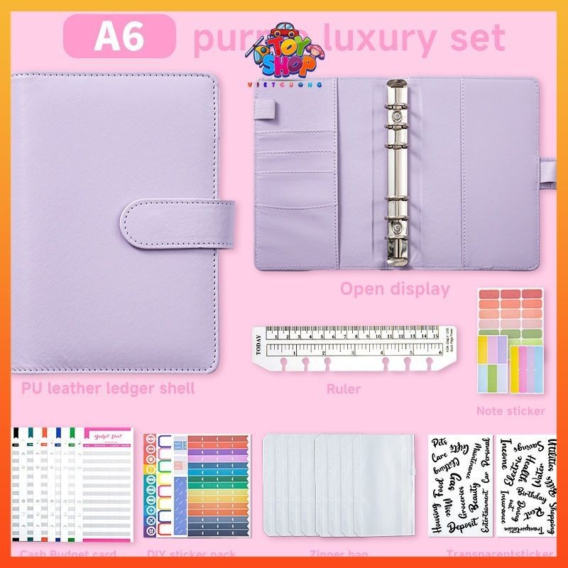 Sổ ghi chép chi tiêu, sổ chi tiêu tiết kiệm thông minh nhiều ngăn túi zip A6 (Kèm đủ bộ Sticker)