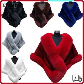  Khăn choàng sang trọng Áo khoác ấm áp mùa đông Khăn choàng cổ lông thú giả Áo len cô dâu dày Cape 