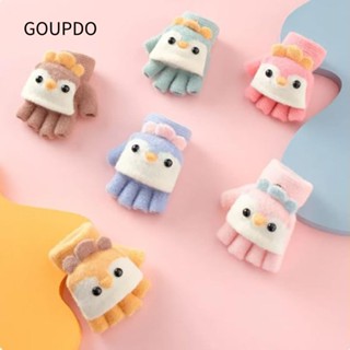 Goupdo Bé Gái Hoạt Hình Tai Thỏ Găng Tay Cho Bé, Găng Tay Không Ngón Dệt Kim Sang Trọng Mềm Mại Và Thân Thiện Với Da, Nắp Lật Ấm Áp Trẻ Em Găng Tay Nửa Ngón Mùa Đông