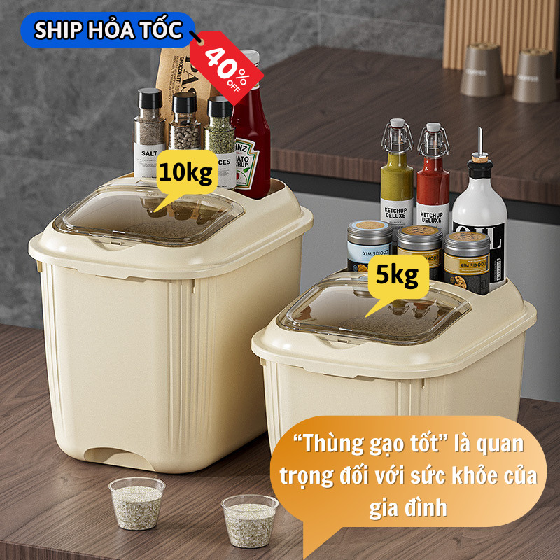 Thùng Đựng Gạo SG DECOR Nhựa Dày Dặn, Nắp Kín Chắc Chắn, Ngăn Côn Trùng, Chống Ẩm Mốc