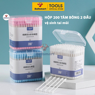 Hộp 200 Tăm Bông Ngoáy Tai, Tẩy Trang 2 Đầu Cho Người Lớn Và Em Bé Bum Bum House