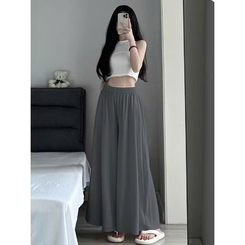 Quần ống rộng dài bigsize nữ chất đũi vân mây một lớp, Quần váy lửng cạp cao lưng chun tiện lợi mát mẻ che khuyết điểm | BigBuy360 - bigbuy360.vn