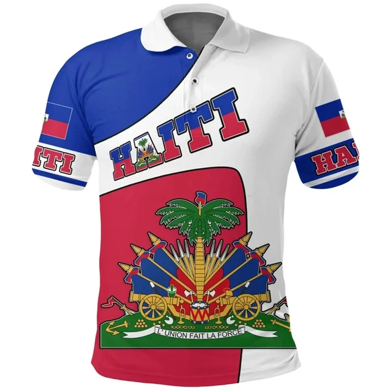 Thời Trang Mới Haiti Cờ Polo Áo Sơ Mi Nam Mùa Hè 3d In Quốc Huy Haiti Quốc Huy Áo Tee Áo Sơ Mi Đường