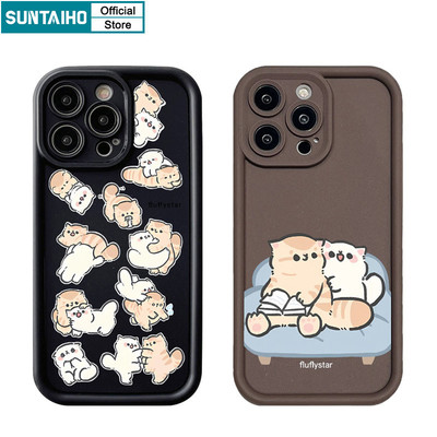 Ốp điện thoại họa tiết theo chủ đề mèo đáng yêu và ấm cúng Suntaiho Silicon mờ mềm Vỏ chống sốc cao cấp cho iPhone 11 12 13 14 15 16 Pro max IP 7 8 Plus Iphon X Xs XR Xs max