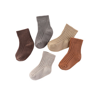 Kiddiezoom 5 Đôi Bốn Mùa 0-5T Sơ Sinh Bé Trai Bé Gái Giữa Bắp Chân Tất Cotton Mềm Mại Phụ Kiện Cho Bé