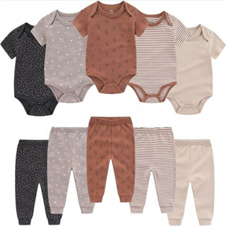 Kiddiezoom 10 Bộ Quần Áo Cho Bé Cotton Mềm Mại Bé Trai Bé Gái Body + Quần Trẻ Sơ Sinh Trang Phục Quà Tặng