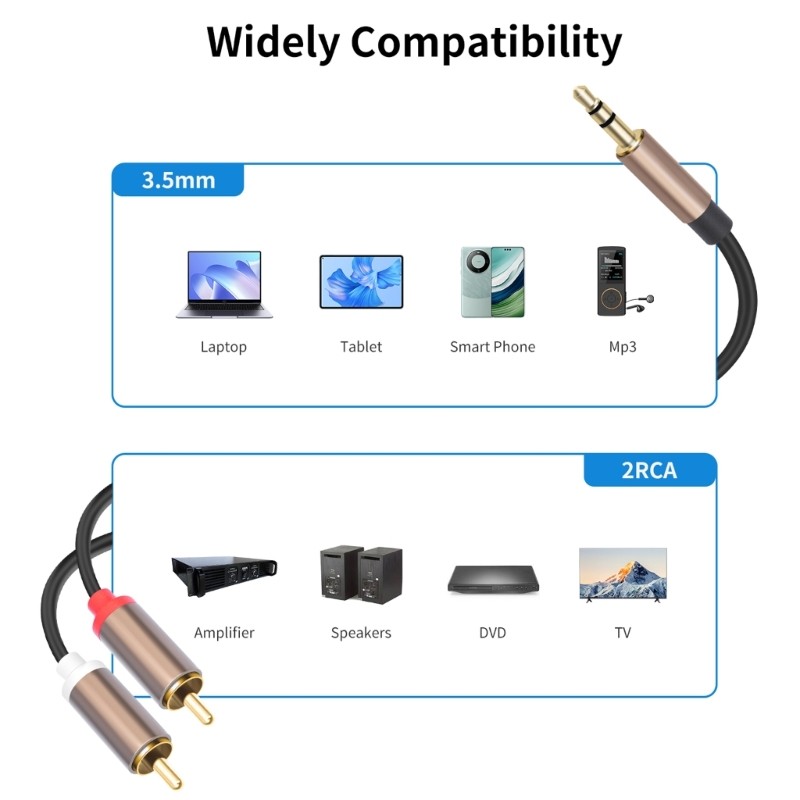 PCF * 3 5mm Nam Đến Đôi RCAA Nam Cáp Y Bộ Chia Cho Rạp Hát Tại Nhà Hệ Thống HiFi Với Đầu Nối Mạ Vàng
