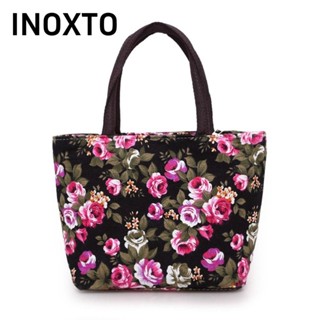  INOXTO Túi xách  Túi đeo vai vải hoa Túi xô có dây kéo bền cho nữ 