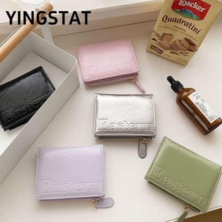 YINGSTAT Ví ngắn , Ví đựng tiền xu in chữ bằng da PU, Hộp đựng thẻ đa chức năng màu trơn dành cho nữ