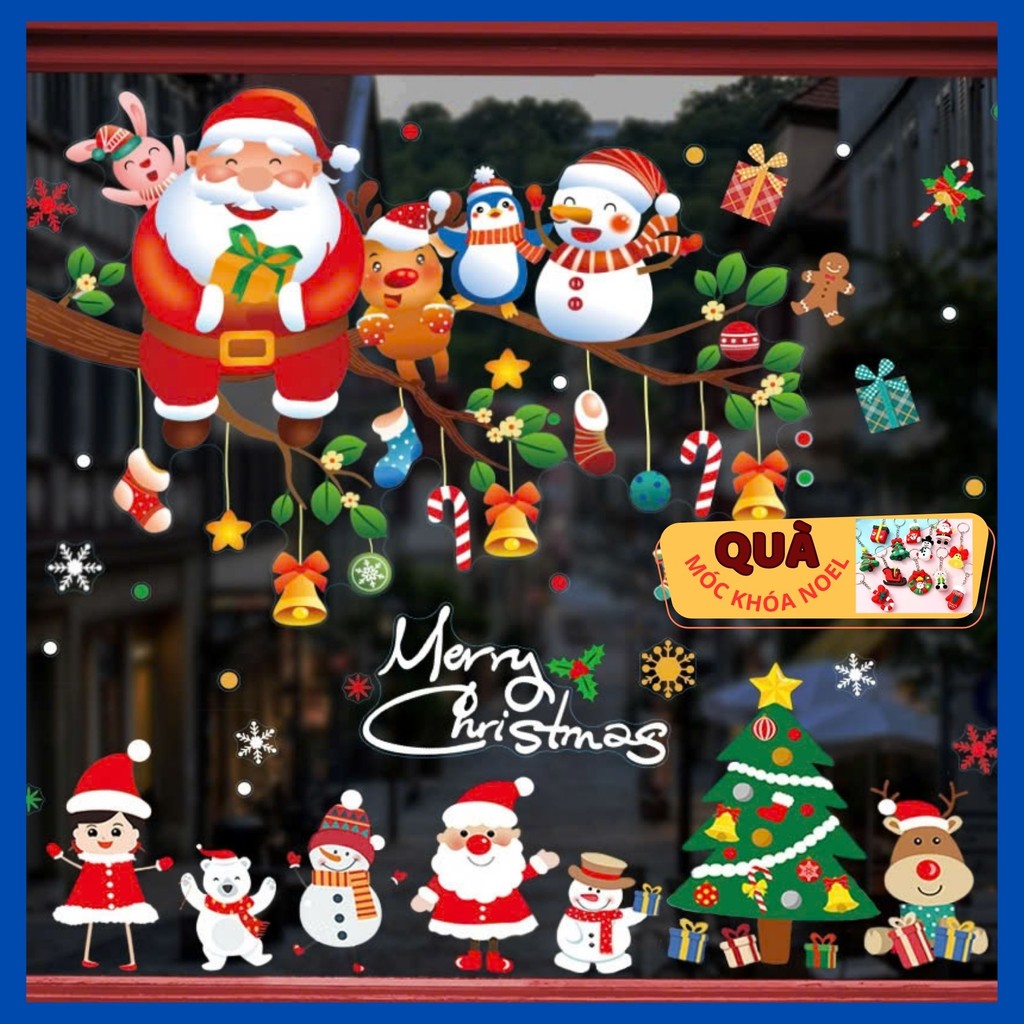 Decal trang trí Noel, Decal NOEL 2025 dán cửa kính, dán tường in 2 mặt, sẵn keo trang trí giáng sinh