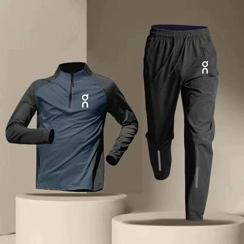 【Ready Stock】 On Half Zipper Training Clothes Outfit Men's Long-Sleeved Quick-Drying Clothes Cycling