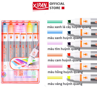 Set 6 Bút Dạ Quang màu pastel Highlight Đánh Dấu Ghi Chú có thể xóa nhanh khô phù hợp cho học sinh văn phòng Xipan