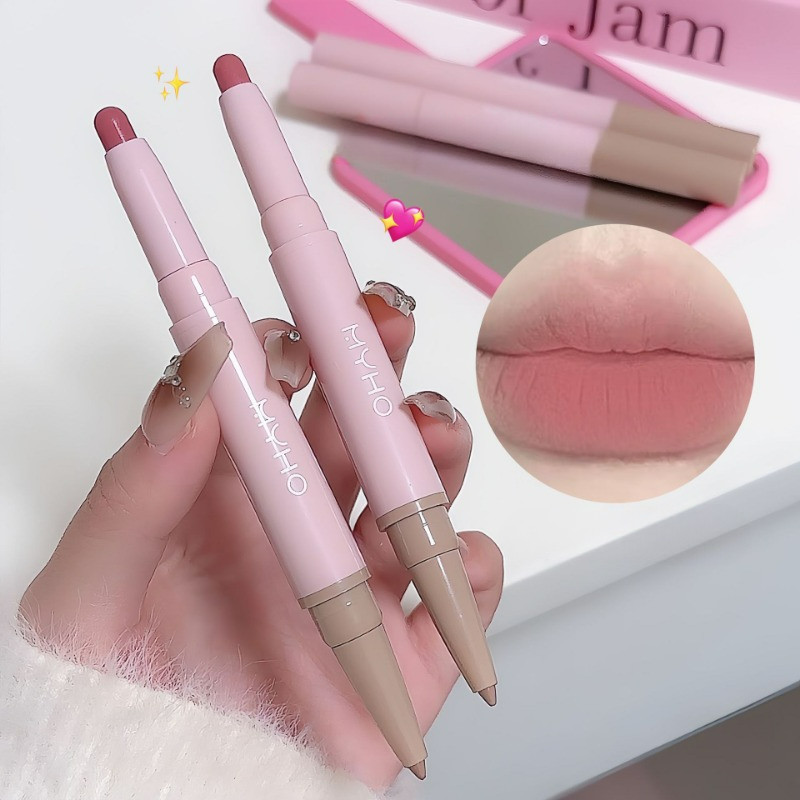 Son môi hai đầu lâu trôi Lip Liner Artifact Lip Pencil Line Pen Lipstick Beauty Chống thấm nước Dưỡn