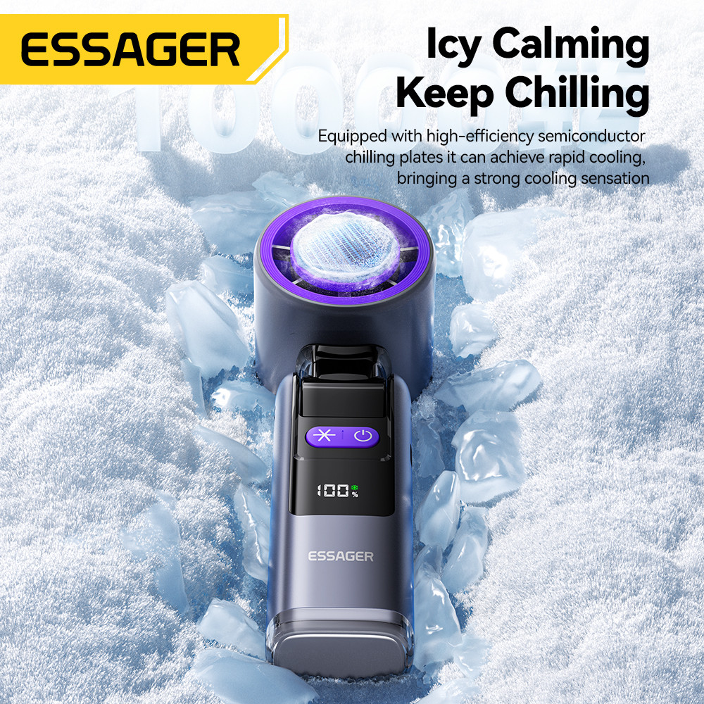Quạt cầm tay cầm tay làm lạnh tốc độ cao Essager 4000mAh 1 ~ 100 Điều chỉnh tốc độ Quạt Mini Turbo + Đèn pin | BigBuy360 - bigbuy360.vn