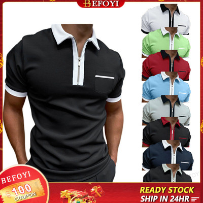 Áo Sơ Mi Polo Nam Tay Ngắn Nửa Dây Kéo Và Ve Áo Slim Fit Thời Trang Đơn Giản Màu Trơn Châu Âu Và Mỹ TJ59
