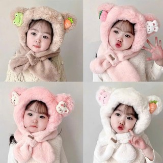  Mũ Len Trùm Đầu Lông Thỏ Kèm Khăn Quàng Đính Gấu Bông Cao Cấp Nón Len Liền Khăn Giữ Ấm Mùa Đông Đáng Yêu Cho Bé từ 2-8T 