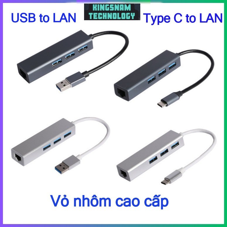 Bộ Chuyển Đổi USB Sang Ethernet Lan Cho Laptop PC Hub Type C to LAN và hub USB to LAN Hub chia cổng 