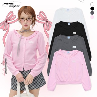 Áo cardigan nữ cổ bèo chất len hoạ tiết đính ren MONÁ - NARI